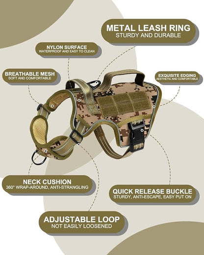 Small Dog Harness, Heavy Duty Tactical No Pull Dog Harness, No Choke, Easy On and Off Pet Vest with Molle System, Adjustable Reflective Dog Vest with Breathable Padded for Walking Hiking Training