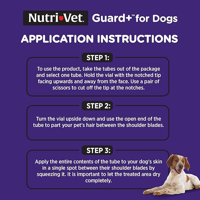Nutri-Vet Guard+ for Dogs - Flea & Tick Prevention Treatment for Dogs 23-44 lbs. - Waterproof Topical- 90 Days of Protection - 3 Monthly Doses