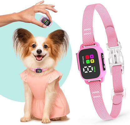 Tiny Bark Collar for Small Dogs 5-15 lbs and Puppies - No Shock Anti Barking Collar - Rechargeable Smart Collar for Dog Training with 7 Sensitivity Levels and 3 Beep&Vibration Modes (Pure Pink)