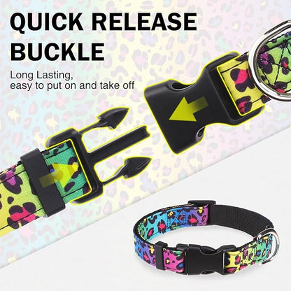 Dog Collar and Leash Set for Small Dogs, Adjustable Soft Puppy Collar with Quick Release Buckle, 5FT Heavy Duty Nylon Matching Leash for Boy Girl Chihuahua, Yorki, Bulldog, Leopard XS