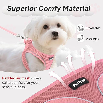 PetiFine Step in Small Dog Harness and Leash Set, Breathable All Weather Air Mesh Reflective Escape Proof, Step-in Vest Harnesses for Puppy(S, Pink)