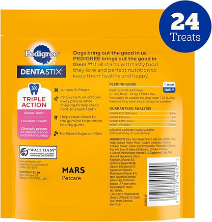 Pedigree Dentastix Dental Chews for Dogs, Small and Toy Breed Dog Treats, Bacon & Chicken Flavor, 5 oz. Bag (24 Total Treats)
