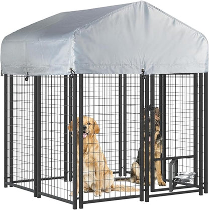 LEMBERI 4x4x4 Outside Dog Kennel with Roof for Large Dogs,Heavy Duty Welded Wire Steel Dog Playpen Fence with Secure Lock, Pet Pen with UV-Resistant Waterproof Cover (45.4''L x 50.4''W x 56.6''H)