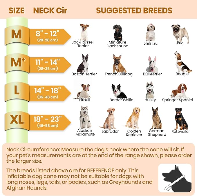 BARKLESS Dog Cone, Inflatable Dog Cone After Surgery, Soft Surgery Collar with Enhanced Anti-Licking Guard Shield for Pets, Patented Protective Donut Collar (Orange, M+ (Neck:11"-14"))