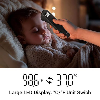 iHealth No-Touch Digital Forehead Thermometer for Adults, Babies, Kids, 3 Ultra-Sensitive Sensors, Quiet Vibration Feedback, Large LED Digits, Easy to Use for Home, PT3 Black