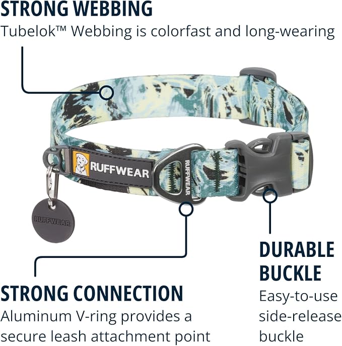 Ruffwear, Front Range Dog Collar, Adjustable Tubelok Webbing, Lightweight, Side Release Buckle, Aluminum V-Ring, Durable for Everyday Use, Sweeping Sage, 14"-20"