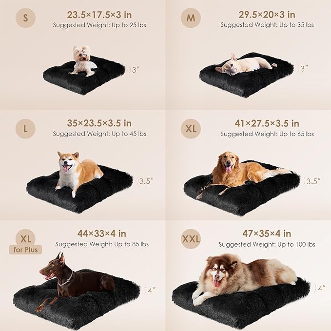 EHEYCIGA Fluffy Dog Crate Bed for Small Dogs, Plush Faux Fur Crate Pad, Calming Anti Anxiety Small Dog Bed, Washable Soft Warm Mat with Non-Slip Bottom, Black