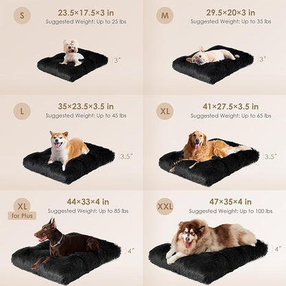 EHEYCIGA Fluffy Dog Crate Bed for Small Dogs, Plush Faux Fur Crate Pad, Calming Anti Anxiety Small Dog Bed, Washable Soft Warm Mat with Non-Slip Bottom, Black