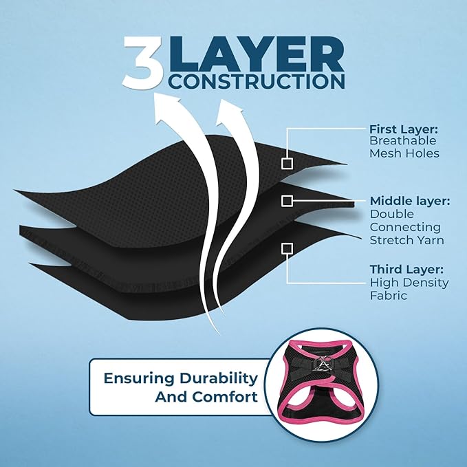 Best Pet Supplies - All Weather Mesh/Plush, Reflective, No Pull Harness for Small, Medium Dogs, Cats - Secure with Hook & Loop Fastener, Buckle, Double D-Rings - Black/Pink Trim, S