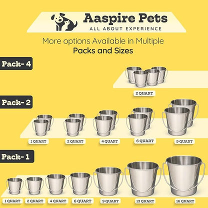 6 quart Heavy Duty Stainless Steel Round Bucket with Handle 2 Pcs | 1.5 gal Sturdy Food & Water Bowl for XL Dog Goat sheep & Livestock | Fits kennel Crate Cage Farm | Hanging Utility Pail