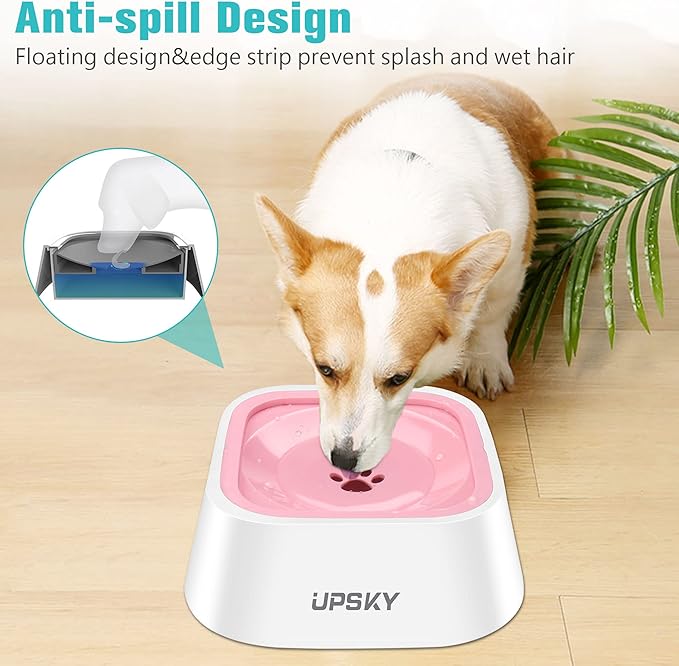 UPSKY No-Slip Slow Drinking Bowl - 35oz No Spill Pet Dispenser for Dogs and Cats