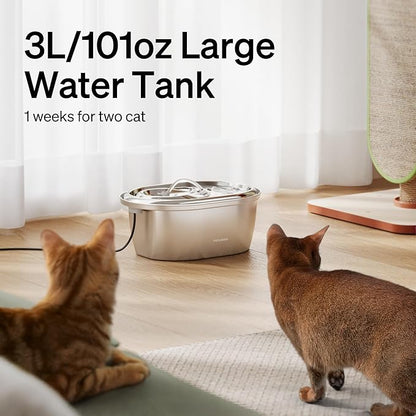 PETLIBRO Stainless Steel Cat Water Fountain, 101oz/3L Pet Water Fountain for Cats Inside, Food-Grade Dog Water Fountain, Automatic Cat Water Dispenser