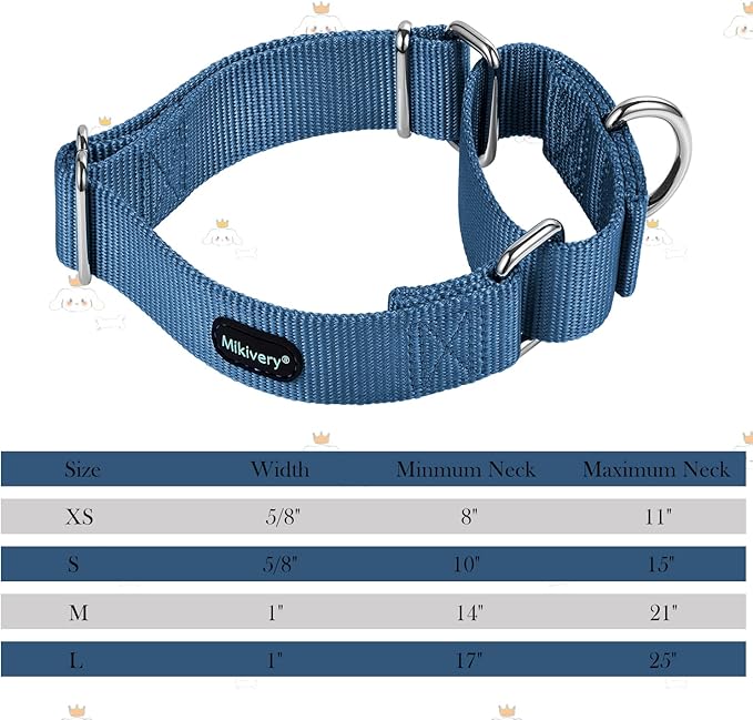 Mikivery Martingale Dog Collar Nylon Adjustable and Safety Training Colourful Comfortable Metal Buckle Pet Collars for Small Medium and Large Dogs(Haze,M)