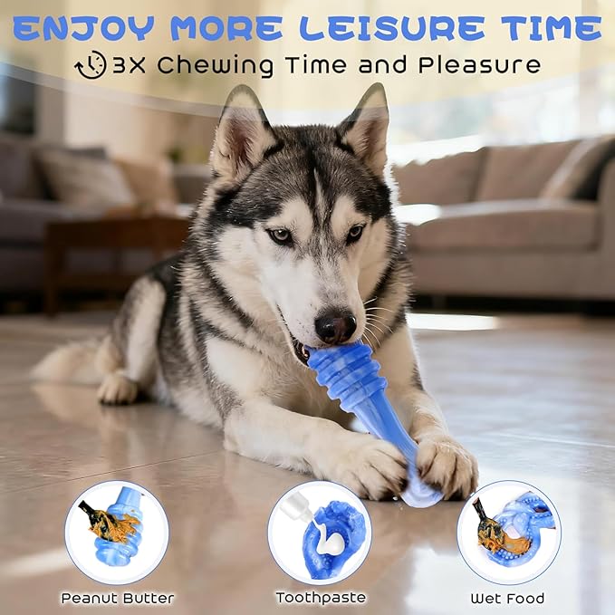 WinTour Indestructible Dog Toys for Aggressive Chewers 3 Pack, Tough Dog Toys for Medium and Large Dogs, Durable Dog Chew Toys for Aggressive Chewers to Keep Them Busy, Bacon Flavor, Blue
