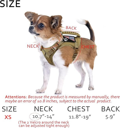 Tactical Dog Harness Tactical with Rubber Handle K9 Military Adjustable Puppy Pet Vest Harness for Outdoor Training XS (Brown Harness)