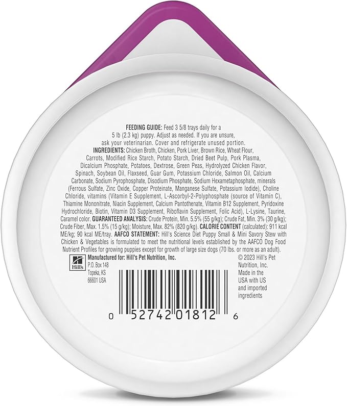 Hill's Science Diet Puppy Small & Mini Wet Dog Food, Chicken & Vegetables, 3.5 oz. Trays, 12-Pack