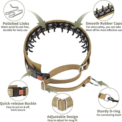 Mayerzon Martingale No Pull Collar for Medium Large Dogs German Shepherd Doberman Pitbull, Patented Anti Pull Correction Dog Collar for Walking Training, Reflective, Adjustable, Hidden(L, Khaki)