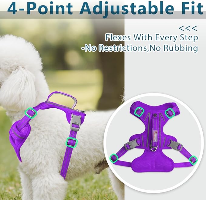 BARKBAY Dog Harness No Pull with ID Tag Pocket - Heavy Duty, Reflective, Easy Control for Large Dogs(Purple,XS)