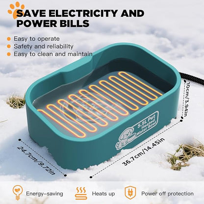 IPOW Pet Heated Water Bowl - 5.5L Extra-Large Rectangular Outdoor Durable Outdoor Dog Bowl with Anti-Chew Cord, Keep Water Warm at 77-95℉ for Cats & Dogs, BPA-Free, Spill-Proof, Blue