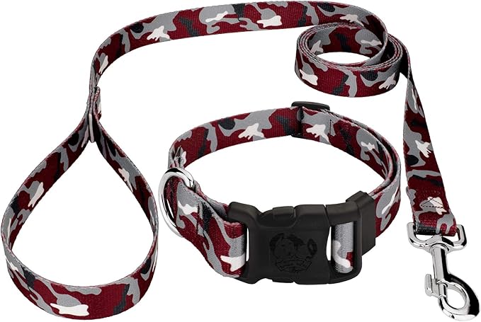 Country Brook Petz - Crimson and White Camo Everyday Dog Collar and Leash - Sports and Athletics Collection Featuring Spirited Designs (1 Inch, Extra Large)