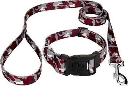 Country Brook Petz - Crimson and White Camo Everyday Dog Collar and Leash - Sports and Athletics Collection Featuring Spirited Designs (1 Inch, Extra Large)