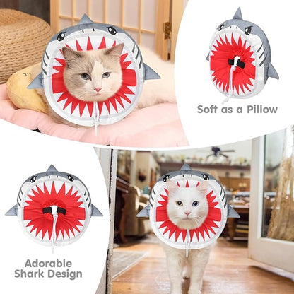 BEAUTYZOO Cat Cone Collar Soft, Cat Donut Recovery Collar after Surgery to Stop Licking, Kitten E Collars Neck Pillow Cone for Cats, Adjustable Elizabeth Pet Collars for Puppy Small Dogs, Grey Shark M