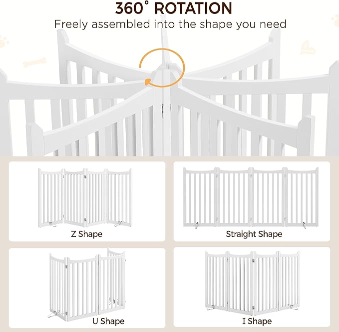 Yaheetech 36" H Extra Tall Freestanding Pet Gate 4-Panel Wooden Dog Fence with 2 Support Feet Folding Dog Gate for Indoor, Stairs, Doorways, Halls, Kitchen Wooden Pet Barrier White, 79.5" L x 36" H
