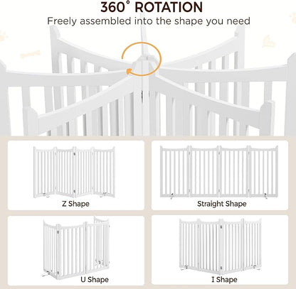 Yaheetech 36" H Extra Tall Freestanding Pet Gate 4-Panel Wooden Dog Fence with 2 Support Feet Folding Dog Gate for Indoor, Stairs, Doorways, Halls, Kitchen Wooden Pet Barrier White, 79.5" L x 36" H