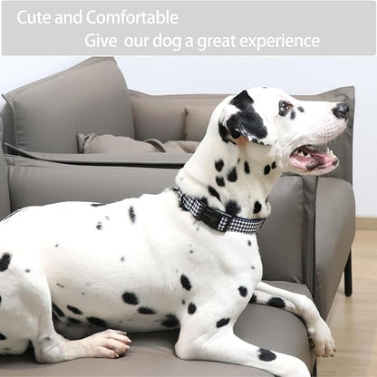 ARING PET Dog Collar, Cute Adjustable Comfortable Cotton Navy White Plaid Pet Collars for Small Medium Large Male Female Boy Girl Dogs-Large
