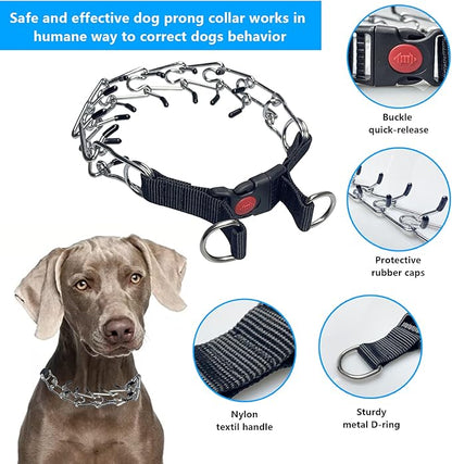Dog ProngTraining Collar Choke Pinch Collar for Dogs with Comfort No Pull Dog Collar Rubber Tips and Quick Release Snap for Small Medium Large Dogs