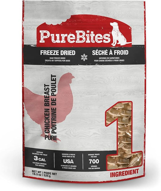 PureBites Chicken Freeze Dried Dog Treats, 1 Ingredient, Made in USA, 18.5oz (Packaging May Vary)