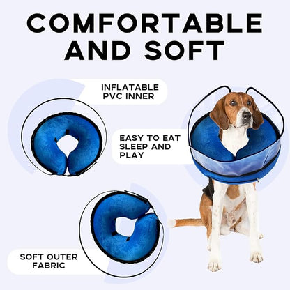 Inflatable Dog Cone Collar-Enhanced Anti-Licking Protective Cone with Adjustable Strap-Soft Dog Donut Collar Recovery Cone for Pets After Surgery(Blue, XL)