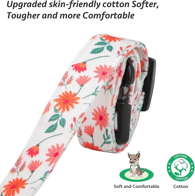 Cotton Handmade Dog Collar Cute and Distinctive Patterns Red and White Flower with Pendant for Girl Boy Dogs Collars S