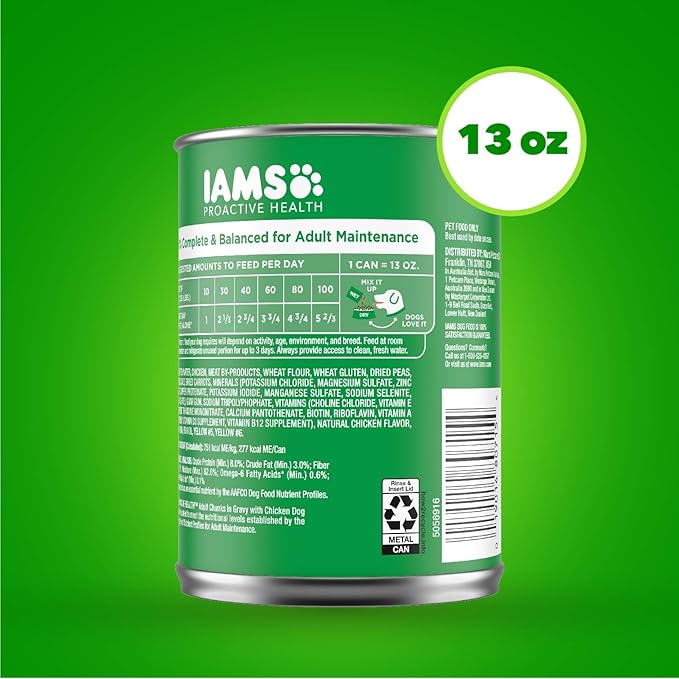 Iams Proactive Health Wet Dog Food, Chicken Chunks in Gravy, 13 oz., Pack of 24