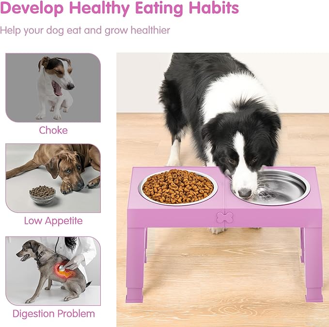 XIAZ Elevated Dog Bowls Large Breed Raised Dogs Bowl Stand Large/Medium Sized Dog Stainless Steel Food Water Bowl Stands 5 Heights Adjustable 9/11/12/14in Pet Feeder Dish Station