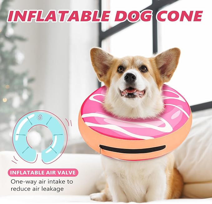 Inflatable Dog Cone Collar to Stop Licking, Soft Neck Donut Collar After Surgery, Adjustable Recovery Cone for Small Medium Large Dogs (Donut,S)