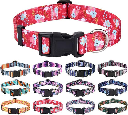 Mihqy Dog Collar with Bohemia Floral Tribal Geometric Patterns - Soft Ethnic Style Collar Adjustable for Small Medium Large Dogs(Red Flower,XS)