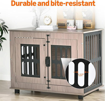 Amazon Basics Heavy Duty Dog Crate Furniture for Small to Medium Dogs, Wooden Dog House Dog Kennel Cage Indoor with Safety Lock, 38.5" L x 26.8" W x 25.6" H