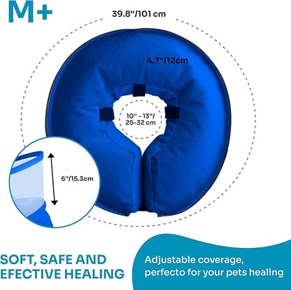 Dog Inflatable Neck Collar - Inflatable E Collar for Dogs - Comfortable Elizabethan Cone with Detachable Anti-Licking Shield - Dog Donut Cone - Doughnut for Dogs After Surgery (Blue, M+)