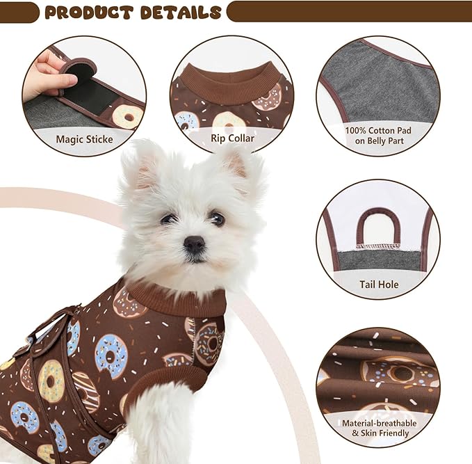 Dog Surgery Suit, Breathable Surgical Recovery Suit for Female Spay Male Neuter, Anti-Licking Surgical Recovery Suit for Abdominal Wounds Skin Disease, Brown, XX-Large