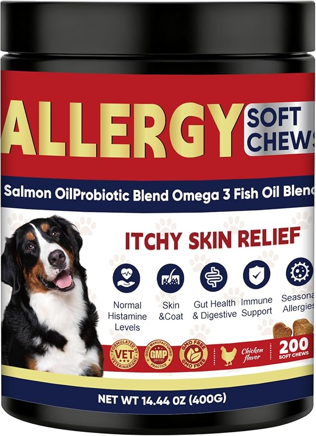 Dog Allergy Chew 200 - Piece Tablets: Probiotics - Powered Relief for Itchy Skin, Ears & Yeast Issues. Get to The Root, Ensure Comfort, Care for The Health of Your Beloved Dog (50)