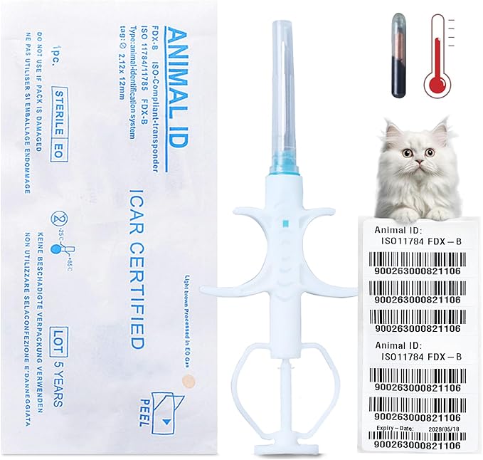 134.2KHz Pet Temperature Monitoring Glass Chip FDX-B Animal Temperature Microchip Syringe for Cat Dog (2.12X12mm)