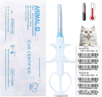 134.2KHz Pet Temperature Monitoring Glass Chip FDX-B Animal Temperature Microchip Syringe for Cat Dog (1.4X8mm)