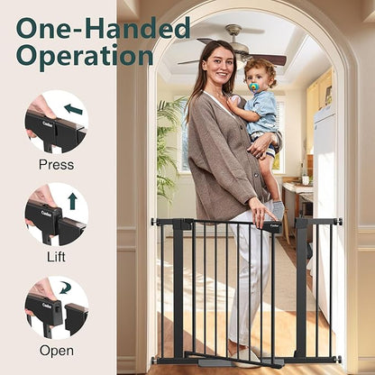 Cumbor 29.7-40.6" Baby Gate for Stairs, Mom's Choice Awards Winner-Dog Gate for Doorways, Pressure Mounted Auto-Close Pet Gates for Dogs Indoor, Safety Child Gate with Easy Walk Thru Door, Black