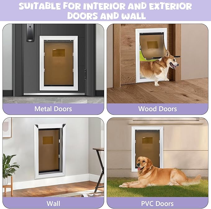 Durable Pet Door, Aluminum Door for Dog and Pets, X-Large Doggie Door with Automatic Closing Magnetic Flaps, Ideal for Interior and Exterior Doors, Screen and Wall, Weather Resistant