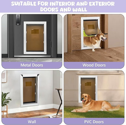 Durable Pet Door, Aluminum Door for Dog and Pets, X-Large Doggie Door with Automatic Closing Magnetic Flaps, Ideal for Interior and Exterior Doors, Screen and Wall, Weather Resistant