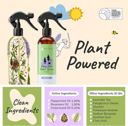 kin+kind Flea and Tick Prevention for Dogs – Plant Based Flea Spray with Rosemary, Lemongrass & Cedarwood Oil – Pet Supplies for Bugs and Pests – Flea & Tick Pet Spray Prevention - Lavender 32 fl oz