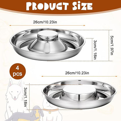 4 Pcs Stainless Steel Puppy Bowls, 10.2 Inch Silver Multiple Puppy Feeding Station, Non Skid Dog Food and Water Bowls for Weaning, Litter Feeding, and Slow Feeder Use