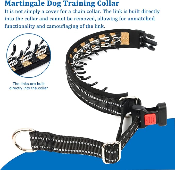 Mayerzon Martingale Collar for Dogs, No Pull Dog Collar with Reflective Strip for Small Medium Large Dogs, Anti Pulling Dog Collar with Buckle for Walking Training, Safe for Night Walk(Black, M)
