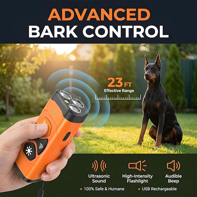 Dog Barking Deterrent Devices with Instant Bark Button - 23ft Range Ultrasonic Anti Barking Device for Dogs - Safe & Humane Rechargeable Behavior Training Tool for Indoor Outdoor Use
